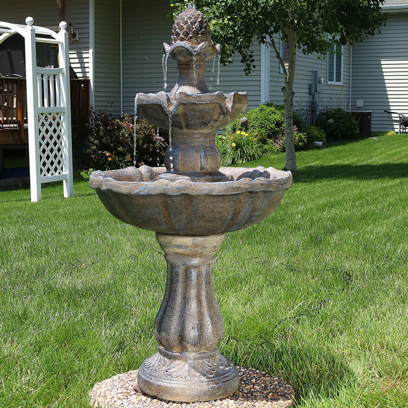 Astoria Grand Dunne Fiberglass Solar 2Tier Pineapple Water Fountain